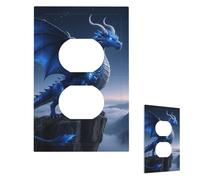 Cool Blue Dragon Standing On The Cliff Edge Wall Plate Cover Modern Decorative 1 Gang Light Switch Cover Unbreakable Receptacle Outlet Covers For Living Room Bedroom Home Decor Duplex