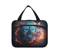 Cool Blue Fired Tiger Hanging Travel Toiletry Cosmetic Makeup Bag Large Capacity Foldable Storage Wash Bags for Women Girls Bathroom