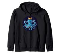 Cool Blue Octopus with Crown Costume Zip Hoodie