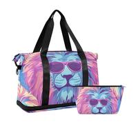 Cool Blue Purple Lion Gym Sports Duffel Bags Large Carry On Bag with Adjustable Strap for Sports Multifunctional, Cool blue purple lion, One Size