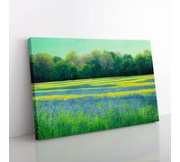 Cool Bluebell Field Canvas Wall Art Print Ready to Hang, Framed Picture for Living Room Bedroom Home Office Décor, 76x50 cm (30x20 Inch)