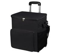 Cool Box on Wheels, 60-Can/35L Large Cool Bag with Stretchable Pull Rod and Multi-pocket, Cooler Bags with Handle and Adjustable Straps for Picnic Camping Beach Fishing, Black