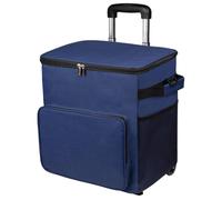 Cool Box on Wheels, 60-Can/35L Large Cool Bag with Stretchable Pull Rod and Multi-pocket, Cooler Bags with Handle and Adjustable Straps for Picnic Camping Beach Fishing, Dark Blue