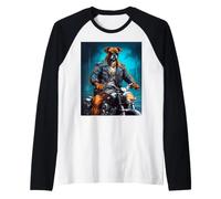 Cool Boxer Dog on Motorcycle with Leather Jacket Raglan Baseball Tee