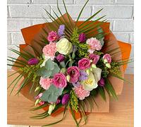 Cool Breeze Flower Bouquet with White Roses, Pink Carnations, Purple Tulips and Lisianthus - Fresh Floral Gift Arrangement for Delivery - Celebration, Birthdays, Wedding, Housewarming, Sympathy