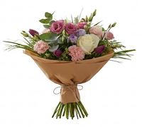 Cool Breeze Fresh Flower Bouquet - White Roses, Pink Carnations, Purple Tulips - Lisianthus - Festive Floral Gift Arrangement for Birthday celebrations, and party