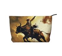 Cool Bull Riding Printed Corduroy Makeup Bag for Travel & Daily Use, Stylish Pouch Purse Case Cosmetic Bags Organizer for Women