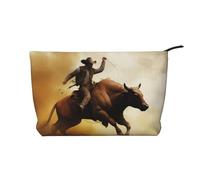 Cool Bull Riding Printed Corduroy Makeup Bag for Travel & Daily Use, Stylish Pouch Purse Case Cosmetic Bags Organizer for Women
