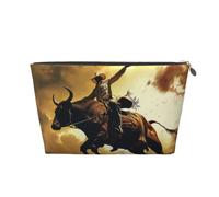 Cool Bull Riding Printed Travel Cosmetic Bags with Silver Zipper Makeup Organizer Cosmetic Case Toiletry Bag for Women Mom Girls