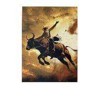 cool bull riding Printed Wooden Puzzle 500 Piece, Cute Puzzle Game in Plastic Box for Family Entertainment and Brain Training Gifts