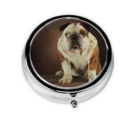 Cool Bulldog Print Round Pill Organizer 3 Compartment Pill Box Portable Medicine Pill Case for Outdoor Travel