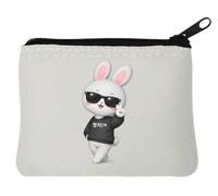 Cool Bunny Making Peace Sign Neoprene Coin Purse Pouch 10x11cm White