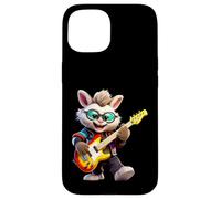 Cool Bunny Playing Electric Guitar Rocker Musician Case for iPhone 15