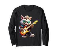 Cool Bunny Playing Electric Guitar Rocker Musician Long Sleeve T-Shirt