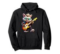 Cool Bunny Playing Electric Guitar Rocker Musician Pullover Hoodie