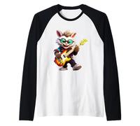 Cool Bunny Playing Electric Guitar Rocker Musician Raglan Baseball Tee