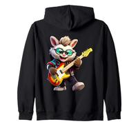 Cool Bunny Playing Electric Guitar Rocker Musician Zip Hoodie