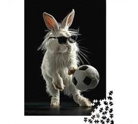 Cool Bunny with Soccer Ball Jigsaw Puzzle 1000 Pieces, Animal Artwork Puzzle for Adults, Thoughtful Gift, 38x26cm/1000pcs