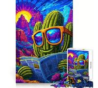 Cool Cactus Reading Newspaper 1000 Piece Jigsaws for Teenagers Recall Power, Vivid Hue, Family Activity, Wall Display (50x75cm)