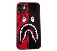 Cool Camo Black Red Shark Street Fashion Case for iPhone 11, 6.1-Inch Shockproof Hard Liquid Tempered Glass Silicone Rubber Heavy Duty Protection Cover (H-BLACK)