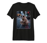 Cool Capybara Drinking Iced Coffee in City Street Premium T-Shirt