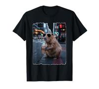 Cool Capybara Drinking Iced Coffee in City Street T-Shirt