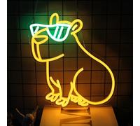 Cool Capybara Neon Sign Cute Animal with Glasses Yellow Green LED Signs for Wall Cartoon Neon Lights for Bedroom Capybara Neon Night Light for Children's Room Party Decor Birthday Gifts