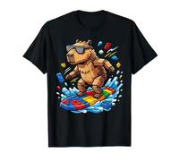 Cool Capybara Surfing Toy Brick Surfboard Building Block T-Shirt