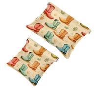 Cool Cartoon Cowboy Boots in Desert Pocket Cosmetic Bag, Waterproof Squeeze Makeup Bag No Zipper Self-Closing, Portable Mini Travel Storage for Headphones Jewelry