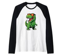 Cool Cartoon Dinosaur With Sunglasses Raglan Baseball Tee