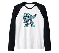 Cool Cartoon Penguin Robot Astronaut Dabbing Mech Raglan Baseball Tee
