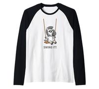 Cool Cartoon Zebra Swinging on a Swing Raglan Baseball Tee