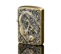 Cool Carving Nezha Kerosene Lighter Antique Windproof Reusable Grinding Wheel Lighter for Collection Decorative Gift Present (Bronze)