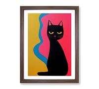Cool Cat Abstract Framed Print for Living Room Bedroom Home Office Décor, Wall Art Picture Ready to Hang, Walnut A2 Frame (64 x 46 cm)