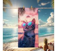 Cool Cat Beach Towel Peach Sunglasses Exotic Tropical Quick Dry Absorbent Sand Free Lightweight Beach Blanket Picnic Pool Essentials 62x31 Inch
