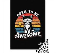Cool Cat Born to Be Awesome Adult Jigsaw Puzzle, 1000 Pieces, 52x38cm/1000pcs, Relaxing Indoor Activity, Weekend Downtime And Year-Round Leisure