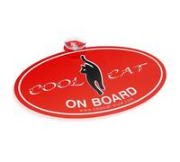 Cool Cat Club Car Sticker - Slogan 1 "Cool Cat On Board" (Red / White)