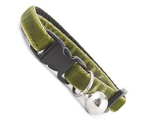 Cool Cat Collars Olive Green Velvet Beautiful luxury hand made cat safety collars with bell available in a range colours made in the UK from velvet ribon and strong webbing, purrfect for your kitty
