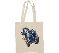 Cool cat doing a motorcycle wheelie Natural Cotton Tote Bag White