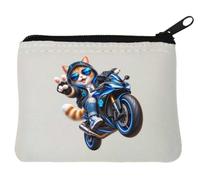 Cool cat Doing a Motorcycle Wheelie Neoprene Coin Purse Pouch 10x11cm White