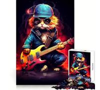 Cool Cat Guitarist Jigsaw 1000 Pieces for Teenagers Strong Memory, Snug Cut, Joyful Challenge, Home Display (38x26cm)