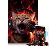 Cool Cat Listen to Music 1000 Pieces Jigsaws Adults Puzzles Strong Memory, Precise Joint, Joyful Challenge, Room Art (38x26cm)