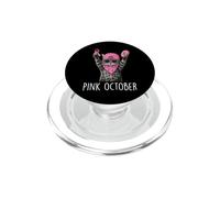 Cool Cat Pink Ribbon October Awareness Design PopSockets PopGrip for MagSafe
