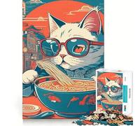 Cool Cat Ramen Jigsaw Puzzles1000 Pieces Sharp Mind, Accurate Cut, Family Activity, (50x75cm)