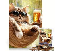 Cool Cat Relaxing with Beer 1000 Pieces Puzzles for Teenagers Sharp Thinking, Accurate Cut, Fun Activity, Art Decor (38x26cm)