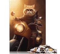 Cool Cat Riding Motorcycle Puzzle Jigsaws 500 Pieces for Adults Wooden Puzzles Family Fun Jigsaws Puzzles 500pcs (52x38cm)