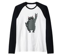 Cool Cat Rock On Funny Cat Lover Animal Graphic Gray Hand Raglan Baseball Tee