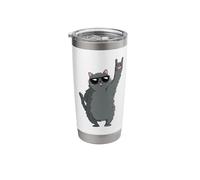 Cool Cat Rock On Funny Cat Lover Animal Graphic Gray Hand Stainless Steel Insulated Tumbler