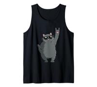 Cool Cat Rock On Funny Cat Lover Animal Graphic Gray Hand Tank Top