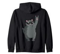 Cool Cat Rock On Funny Cat Lover Animal Graphic Gray Hand Zip Hoodie